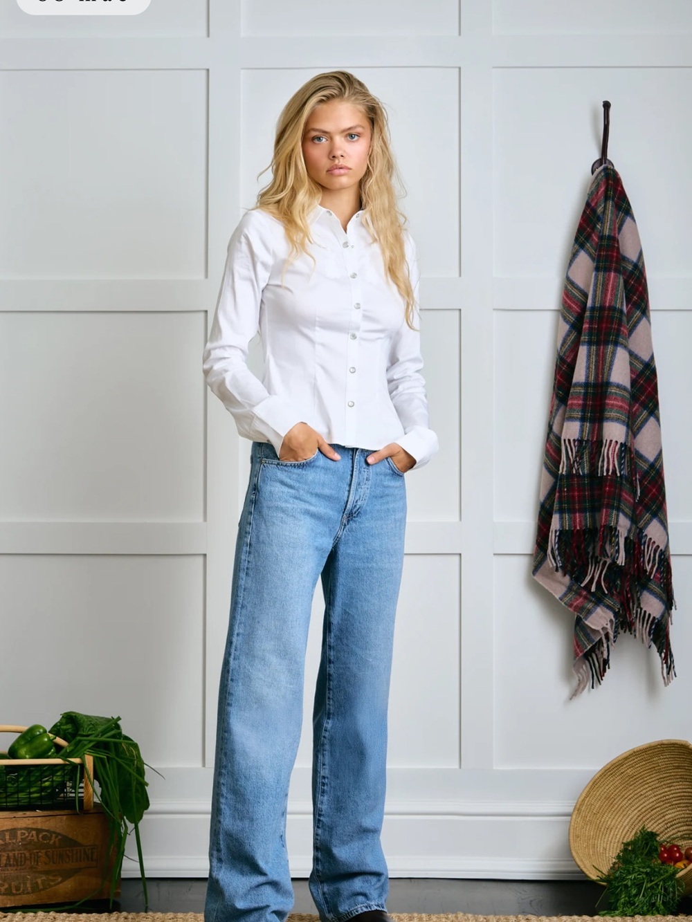 Dairy Boy Tailored Pearl Snap Top in White (Goose)